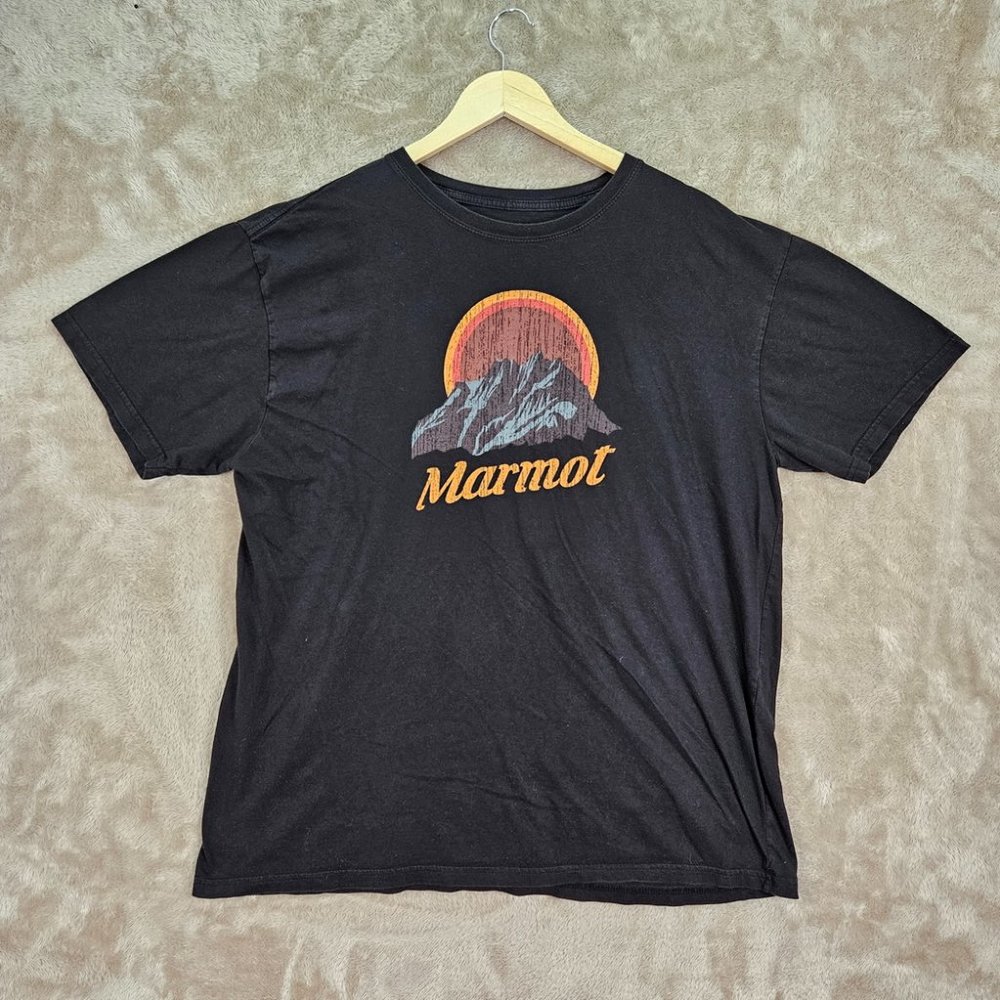 Marmot Mountains Pikes T-Shirt Men's Size XL Organic Cotton Graphic Tee Black
